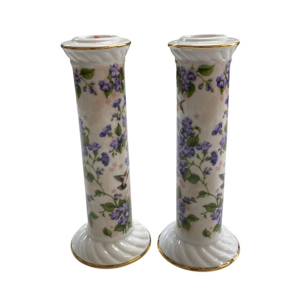 Set Of 2 Crystal Cathedral Ministries Hummingbird Club 2003 Porcelain Candle Sti - Picture 4 of 10